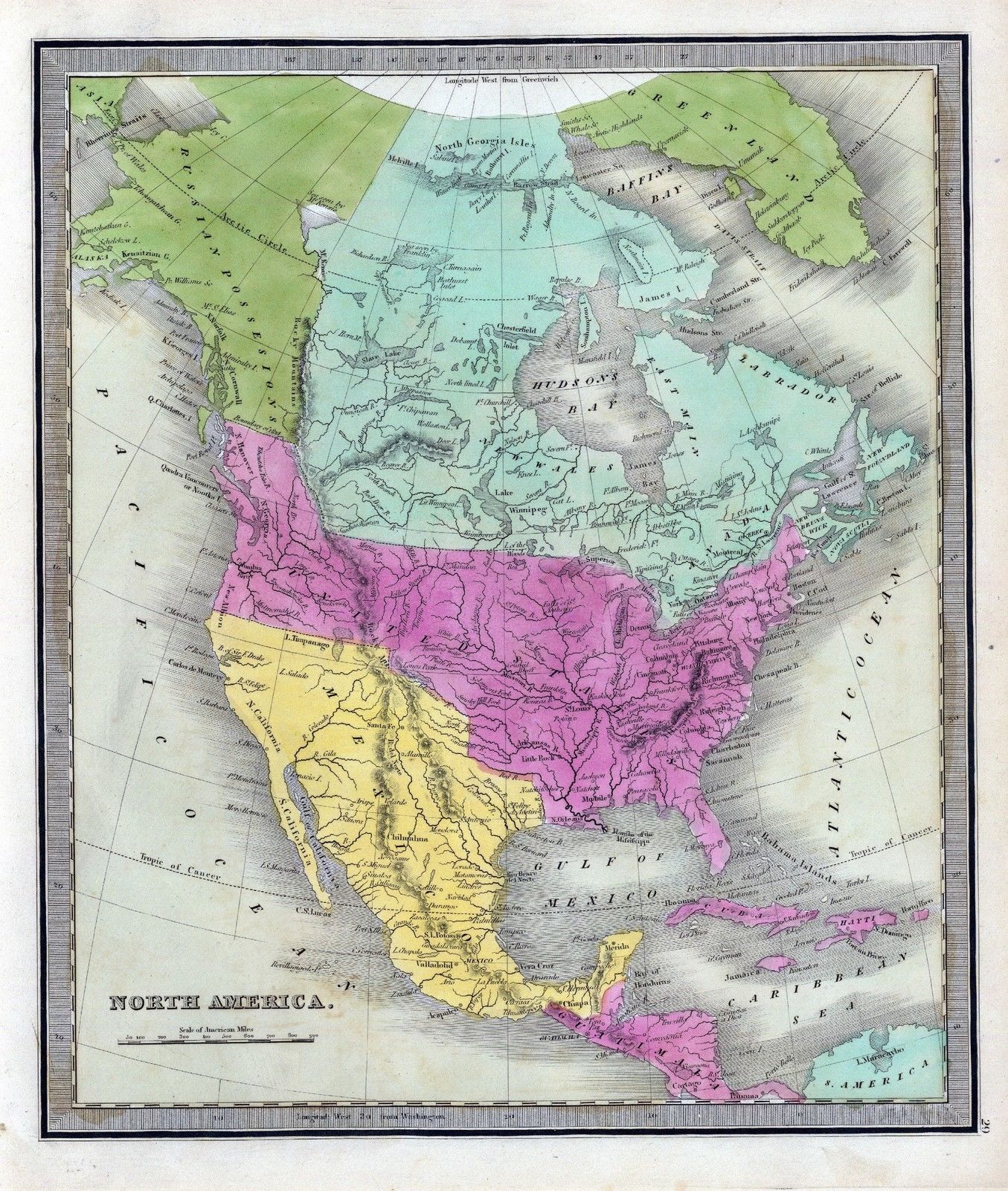 1840 poster of antique map GREENLEAF atlas history North America 29 ...