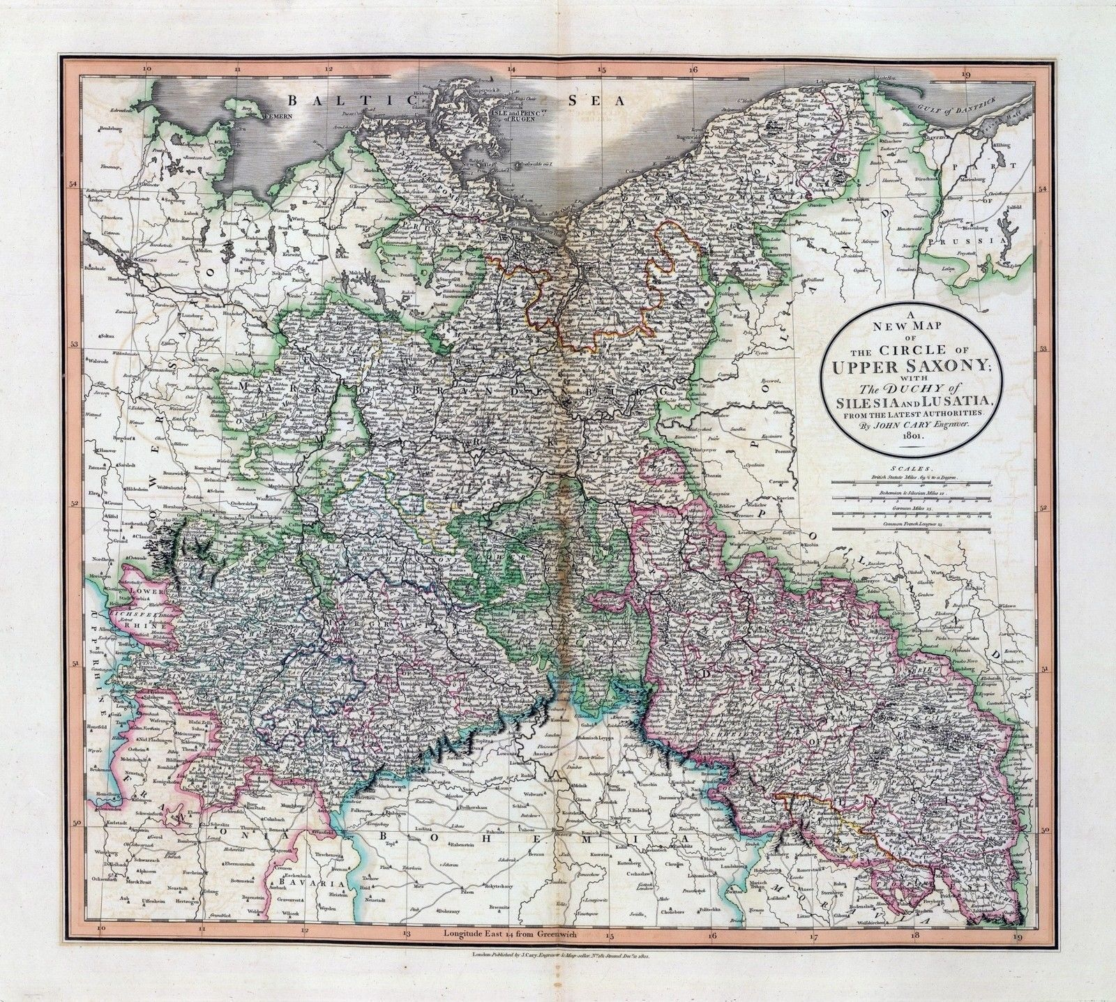 1801 Antique Map Print Atlas History Saxony Silesia Lusatia Germany