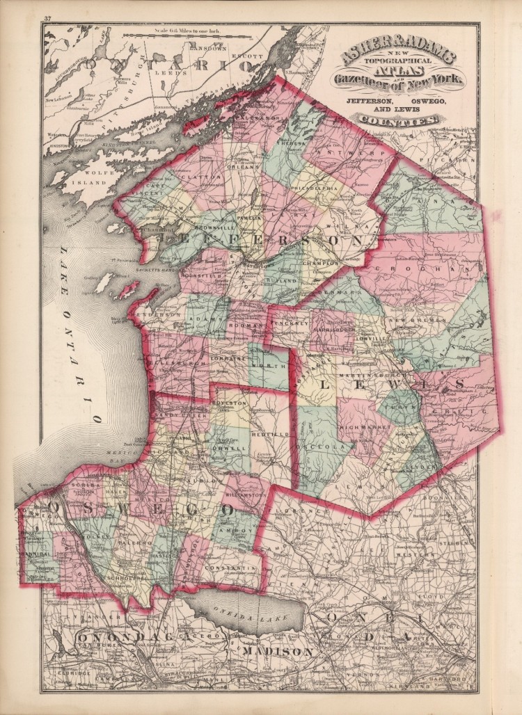 1870 antique map poster Genealogy Jefferson Oswego Lewis County NEW ...