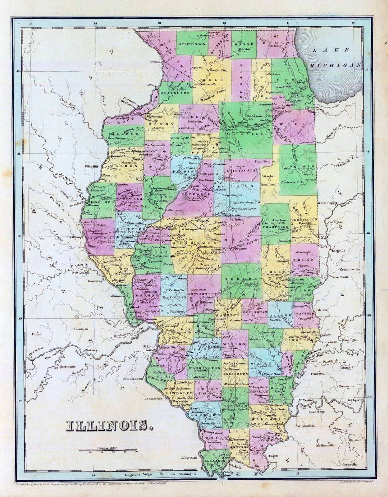 1840 GOODRICH poster of antique map of Illinois 22 - A-I