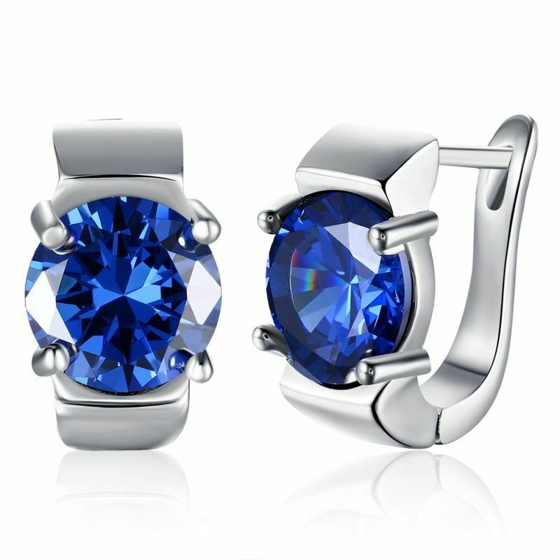 Fashion Jewelry New Perfect Romantic Royal Blue Stone Stud Earrings Round Silver