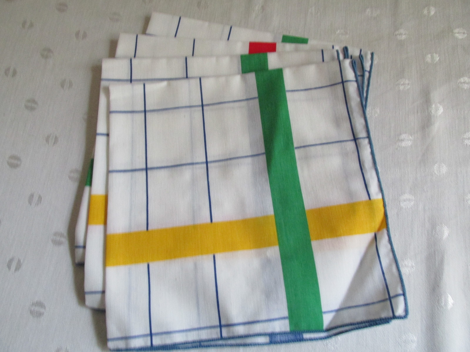 Cotton Napkins White Green Blue Yellow Stripes Brand New Napkins