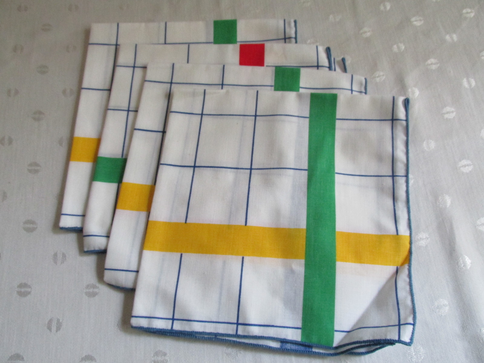 Cotton Napkins White Green Blue Yellow Stripes Brand New Napkins