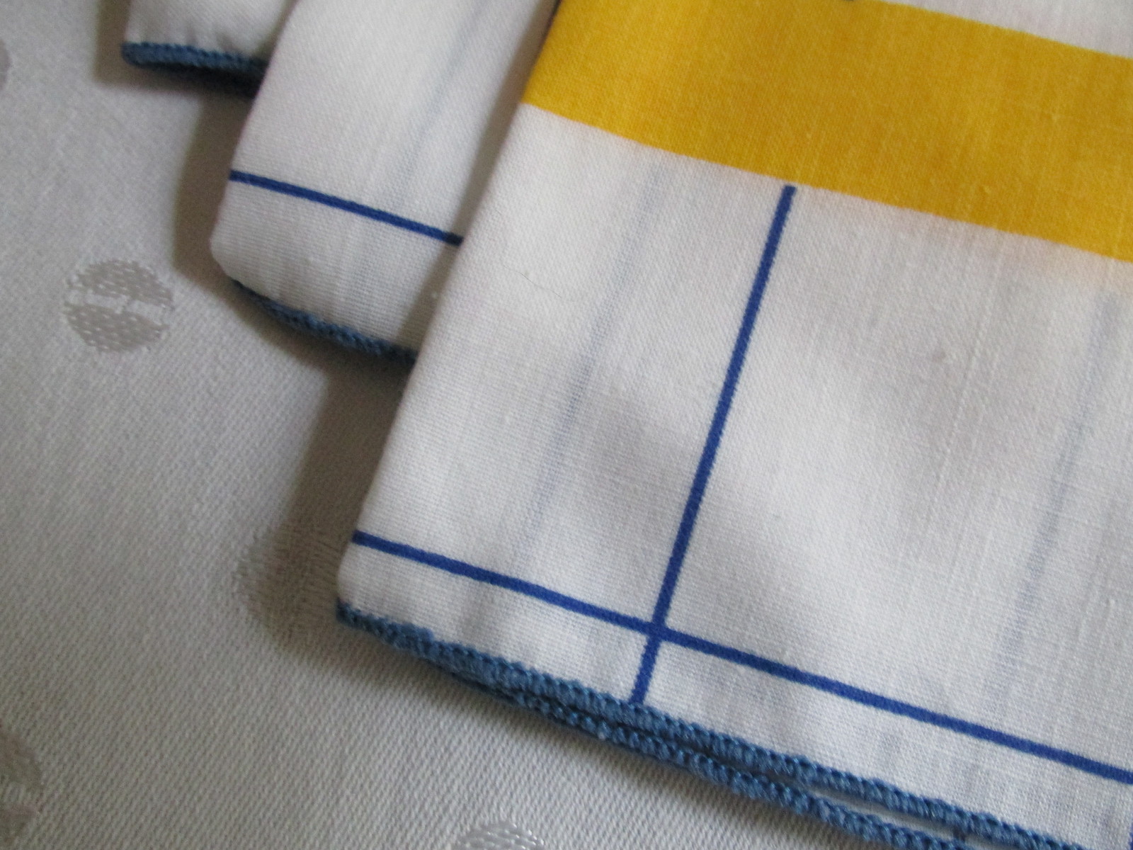 Cotton Napkins White Green Blue Yellow Stripes Brand New Napkins