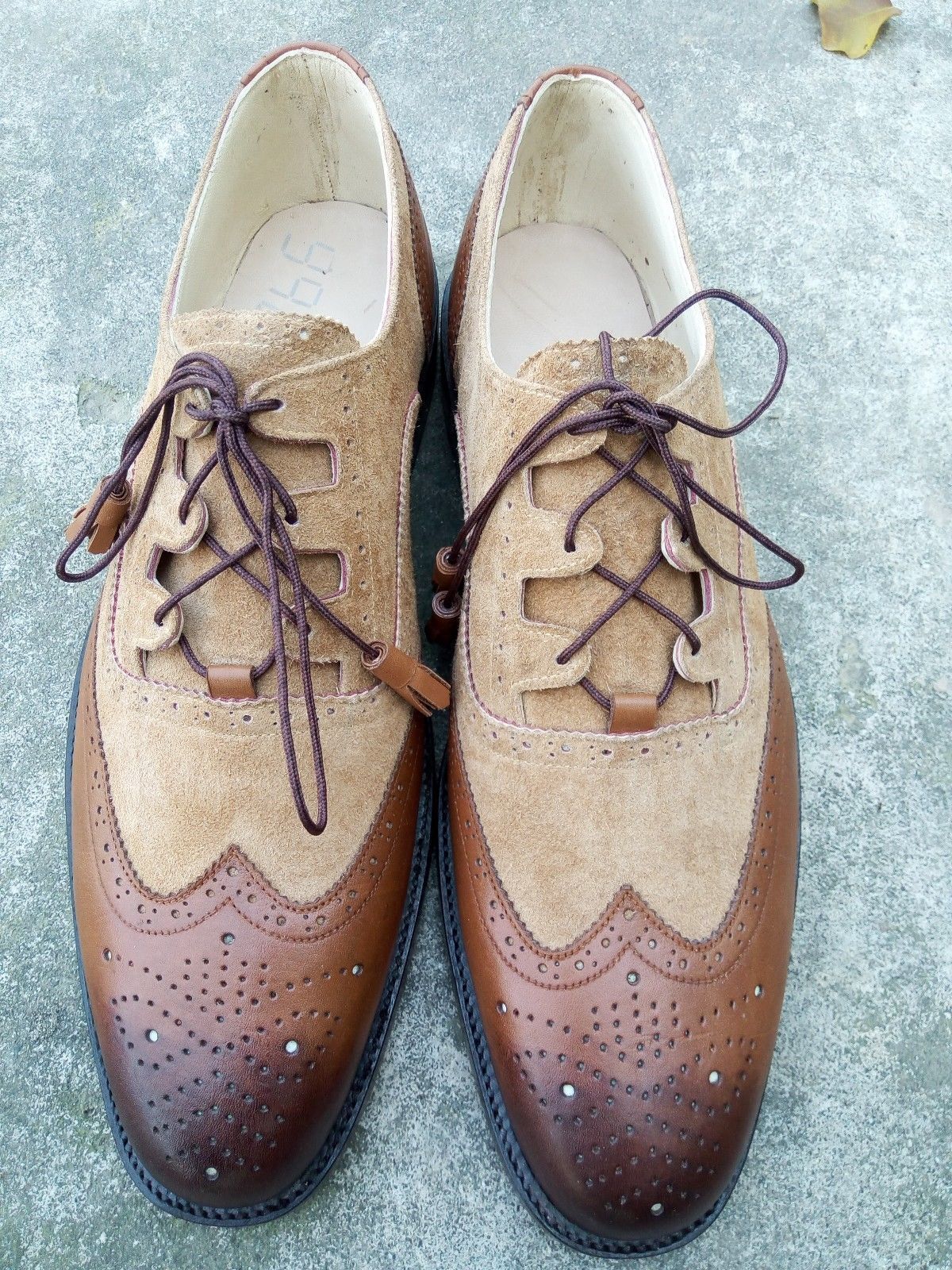 Handmade men two tone shoes, brown leather and suede shoes, beige ...
