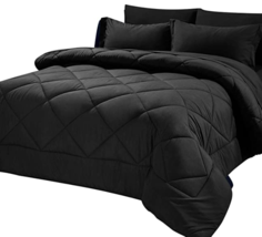 Full/Queen Comforter Set with Sheets 7 Pieces Bed in a Bag Black All Sea... - $79.99