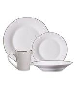 48 Piece Fine Porcelain China Platinum Banded  White Dinnerware Set Serv... - £221.08 GBP