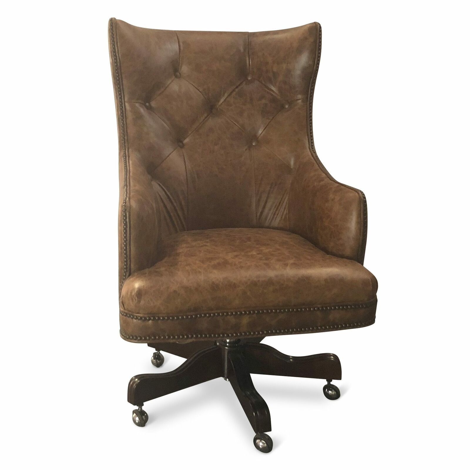Tufted Brown Leather Adjustable Executive Office Chair Casters Chairs