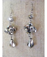SILVER GLASS FACETED CLUSTER OF BEADS CASCADING DANGLE PIERCED  EARRINGS - $11.29