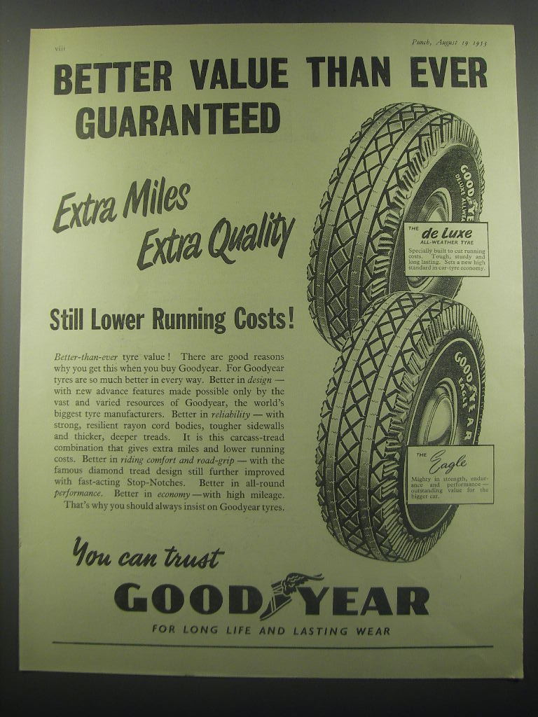 1953 Goodyear de luxe and Eagle Tires Ad Better value than ever