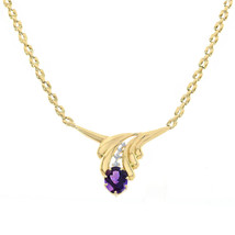 0.07 Carat Diamond and 3.00 Carat Amethyst Leaf 14K Yellow Gold Necklace - $1,237.50