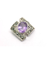 AMETHYST and MARCASITE Vintage PENDANT in STERLING Silver - 4 carat Purp... - $70.00