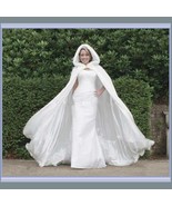  White Victorian Renaissance Floor Length Satin Fur Trimmed Hooded Cape Cloak - $228.95