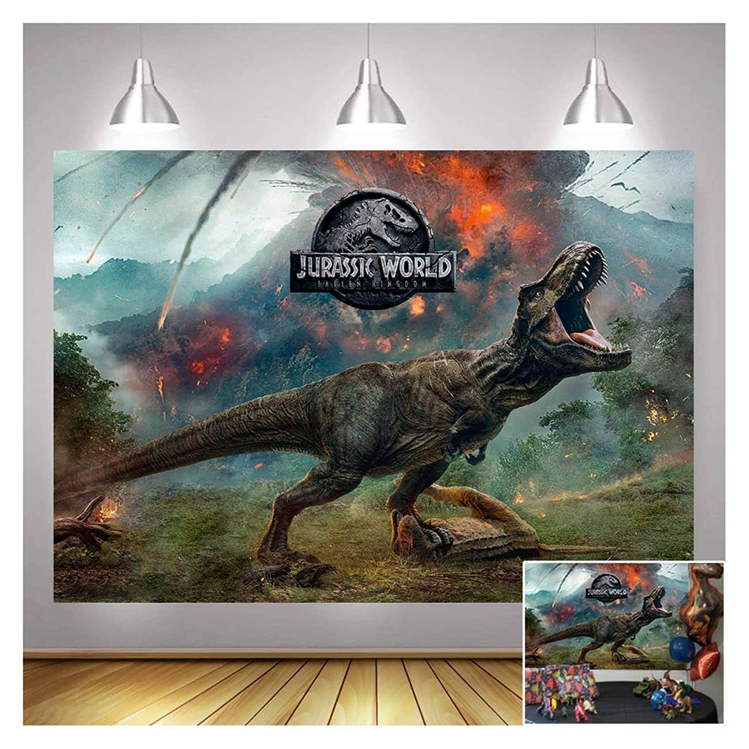 Jurassic World Photography Backdrops 7X5Ft Vinyl Dinosaur Volcano Fore