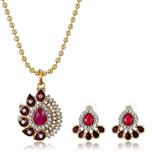 Royal Bling Elfin Salmon Studded Traditional Indian Jewelry Pendant Set for Wome