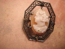 Victorian sterling Hallmarked Cameo Brooch with filigree frame - $110.00