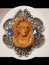 Gothic Cameo HUGE enamel and rhinestone Victorian setting Goddess Brooch - $135.00
