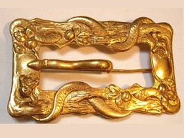 Antique Snake Aesthetic Russian gold plate HUGE sash buckle Brooch - $95.00