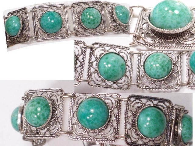 Vintage DECO BRacelet Peking GLASS Fancy Filigree costume jewelry ...