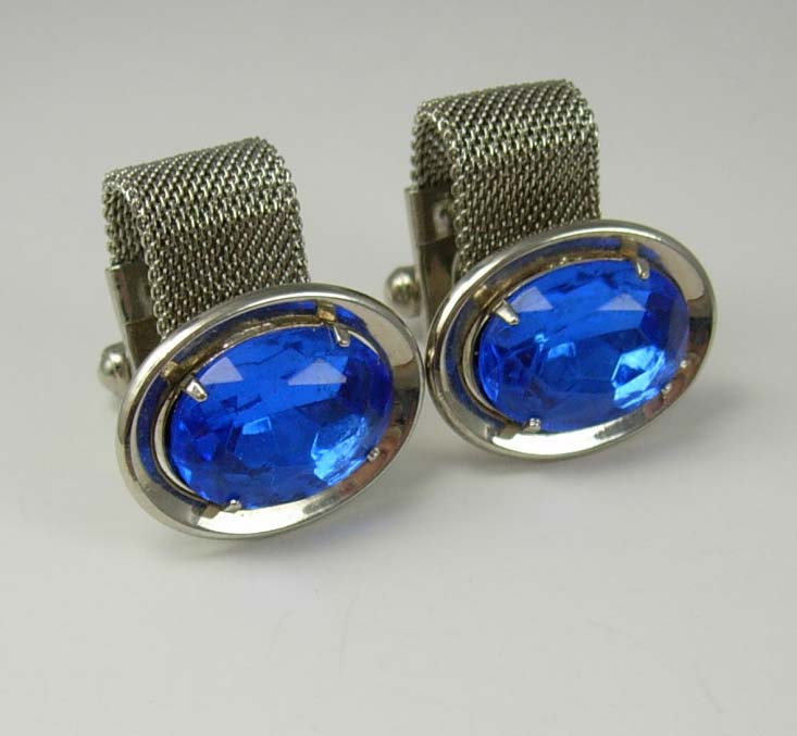 Blue Sapphire Faceted Cufflinks Vintage Wrap Mesh Design Wedding ...