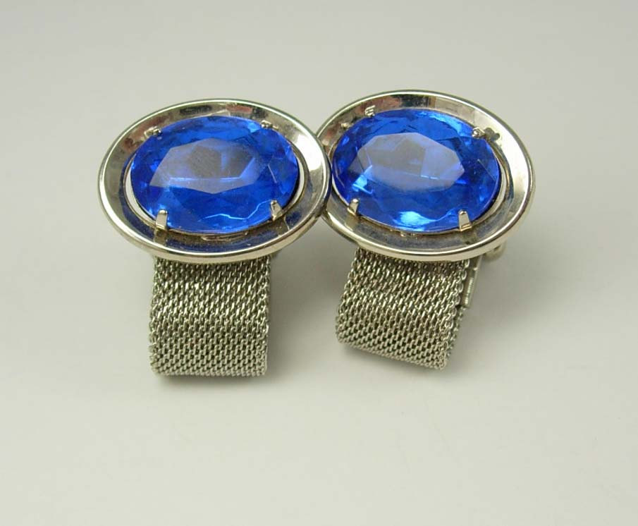 Blue Sapphire Faceted Cufflinks Vintage Wrap Mesh Design Wedding ...