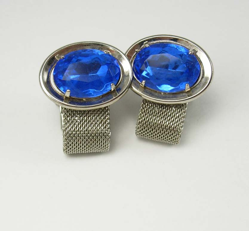 Blue Sapphire Faceted Cufflinks Vintage Wrap Mesh Design Wedding ...