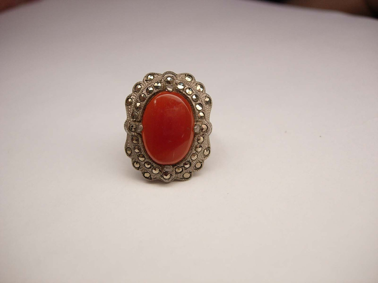 Vintage Carnelian Marcasite Ring Art Deco Sterling Siver 4.9 Grams Size ...