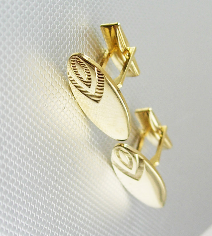 Fancy Engravable Cufflinks Gold Filled Pat Pend Oval Art Deco Fine