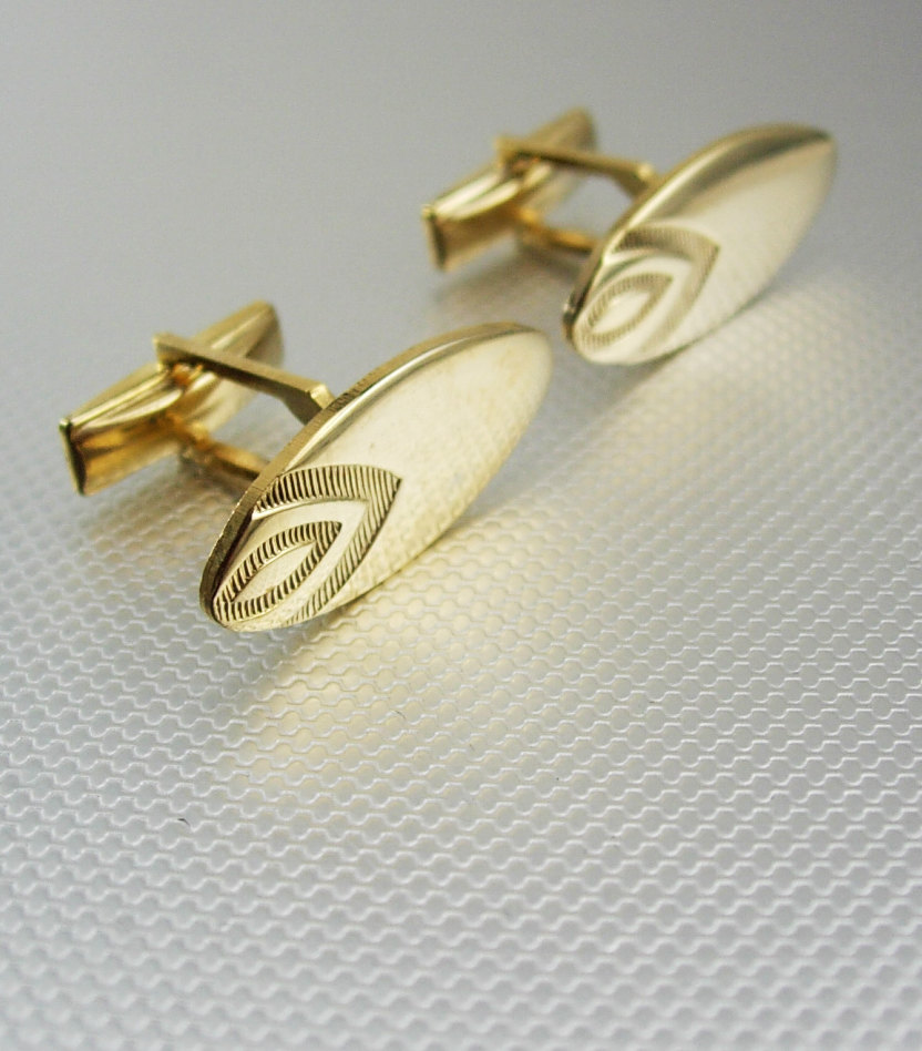 Fancy Engravable Cufflinks Gold Filled Pat Pend Oval Art Deco Fine