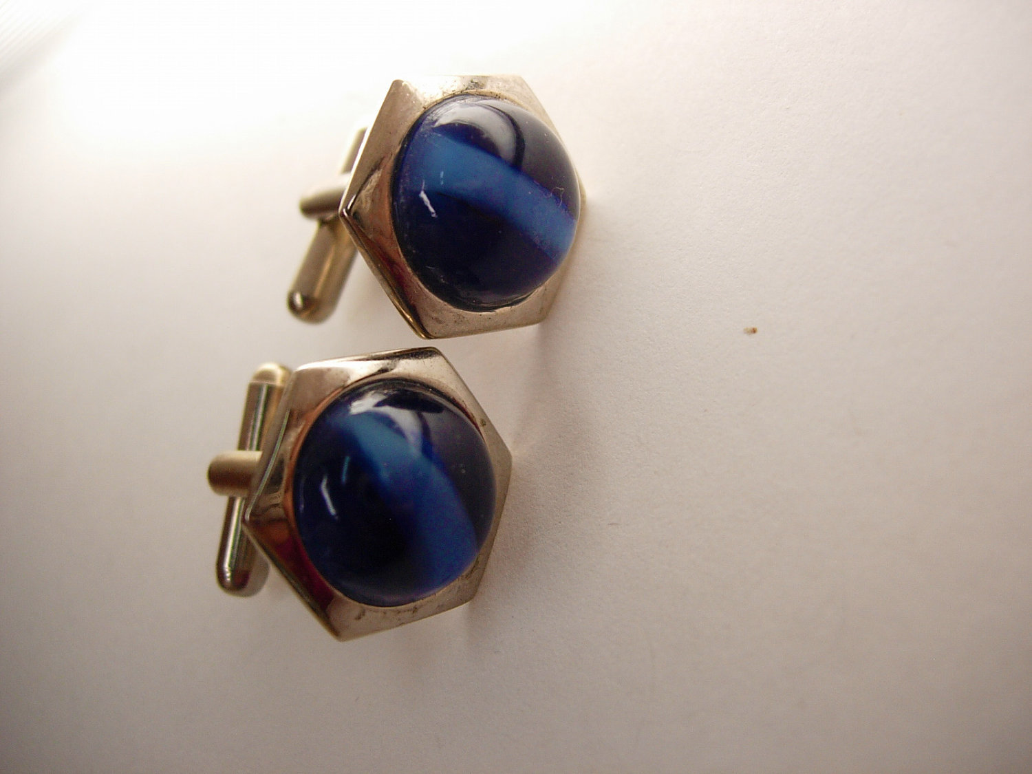 Banded Blue Vintage Cufflinks Art Deco Businessman Wedding - Cufflinks