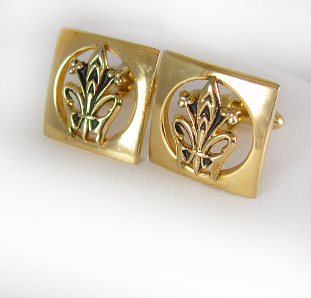 Vintage Swank Fleur de lis cufflinks rennaisance medieval knight flower ...