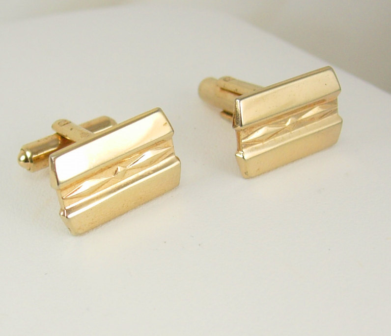 Vintage Golden Color Cufflinks Wedding Birthday Business Signed Hickok