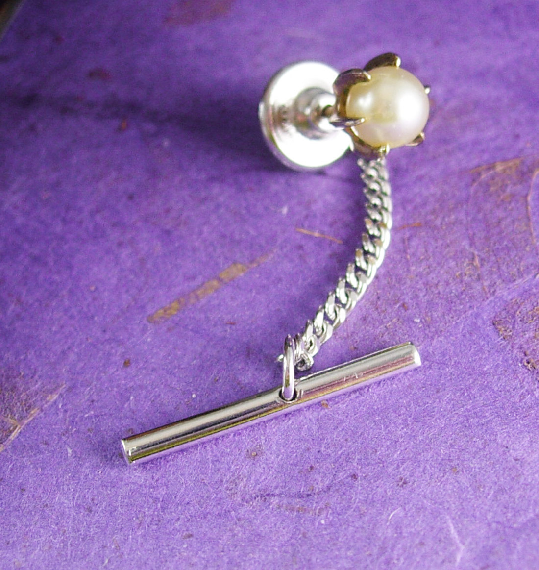 Classy Wedding Pearl Tie Tack Vintage Genuine Pearl 3rd Anniversary ...