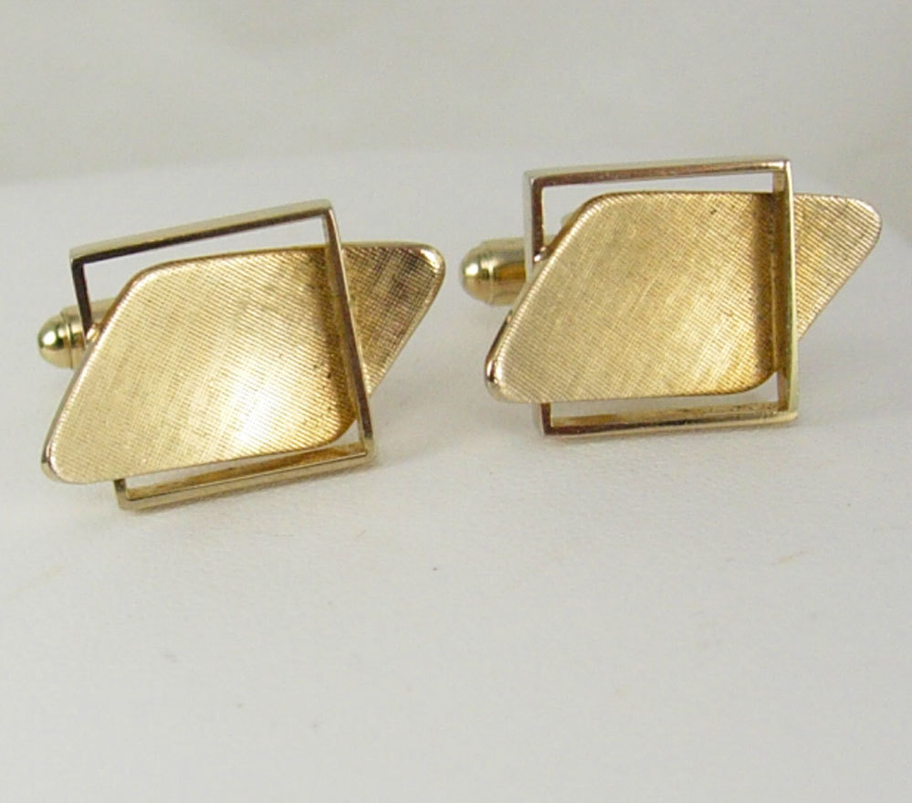 Vintage Art Deco Gold Buckle Cufflinks Brushed Modernist Dimensional ...