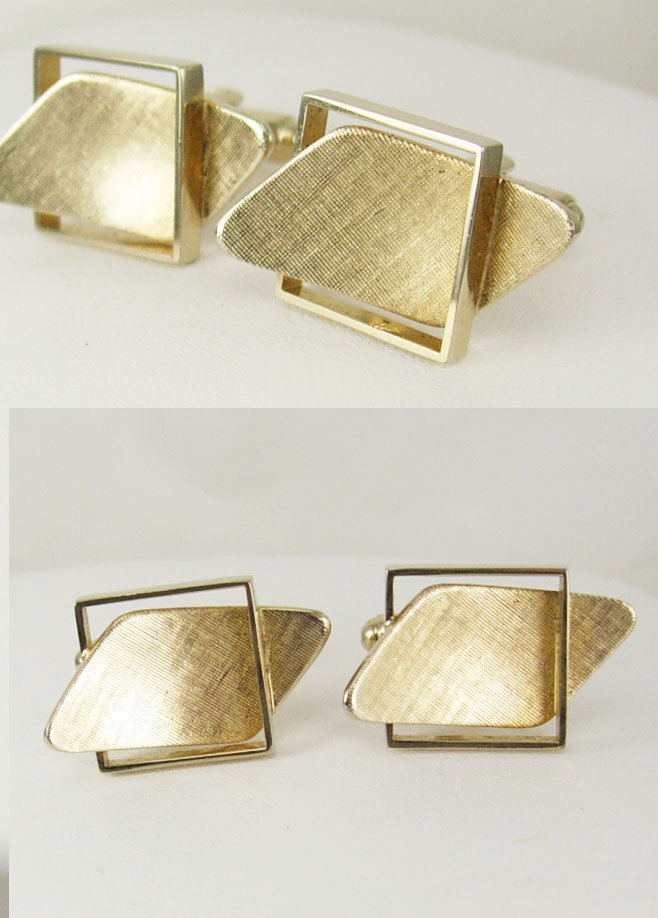 Vintage Art Deco Gold Buckle Cufflinks Brushed Modernist Dimensional ...