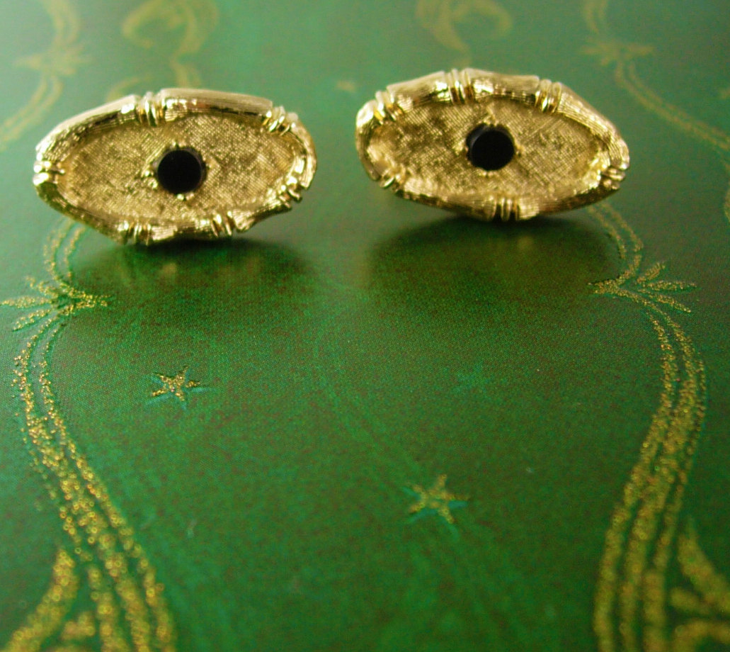 Fancy gold Cufflinks Black Onyx Swank wedding tuxedo jewelry Cufflinks