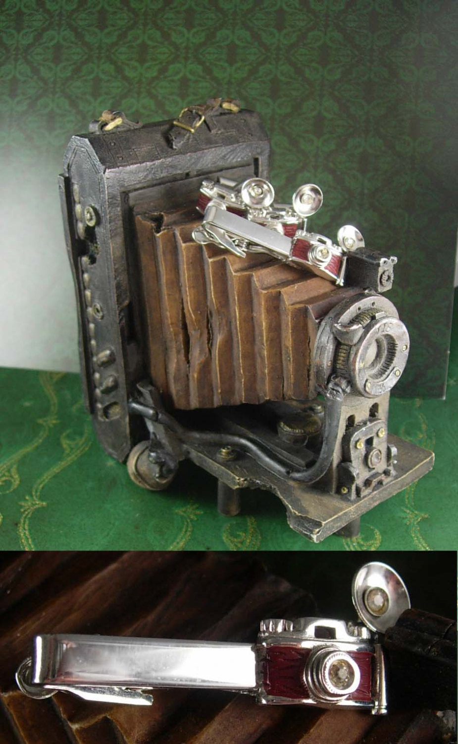 Old School Flash Vintage Camera Cufflinks Photographers Wood Grain