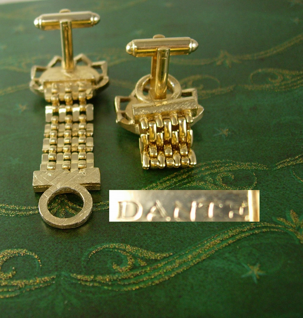 Vintage Dante Cufflinks Agate Slag Glass Chain Link Wrap Gold Filled