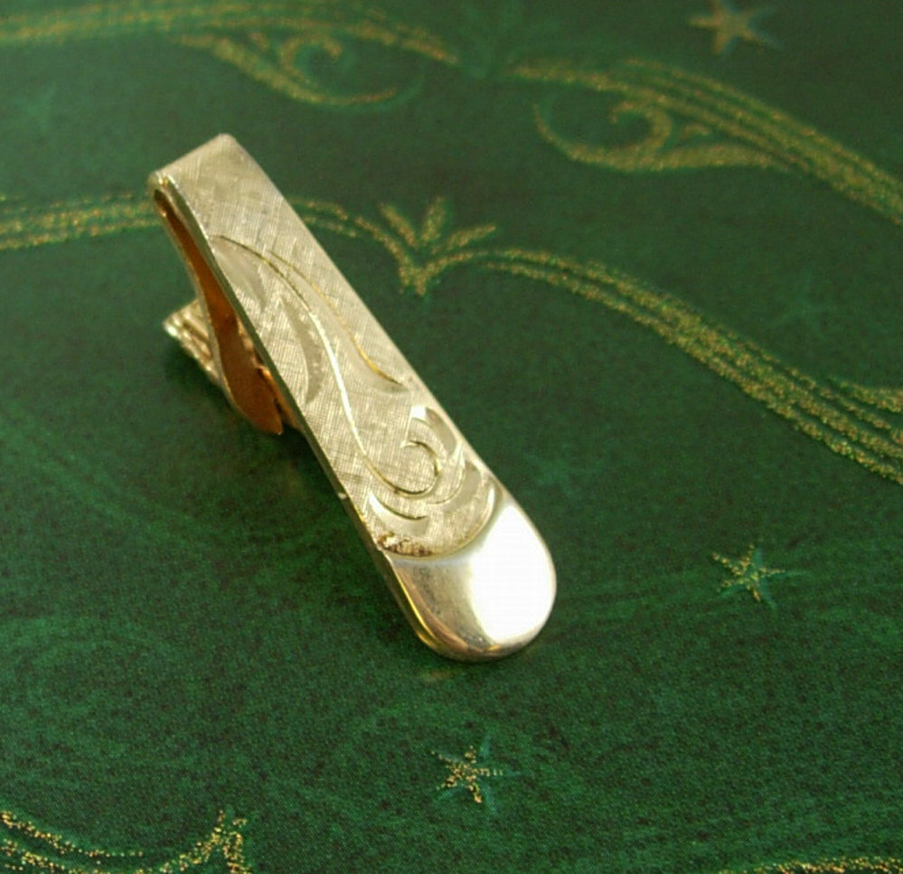 Fancy Diamond Cut Vintage Tie Clip Gold Filled Business Valentines Day
