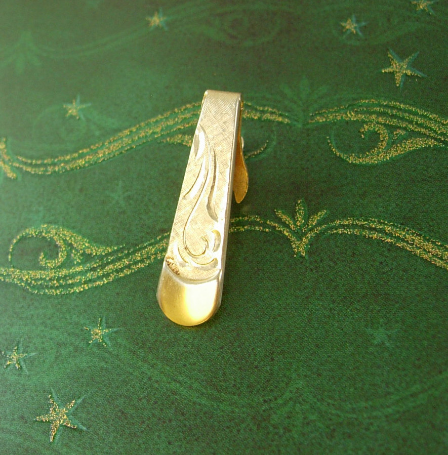 Fancy Diamond Cut Vintage Tie Clip Gold Filled Business Valentines Day