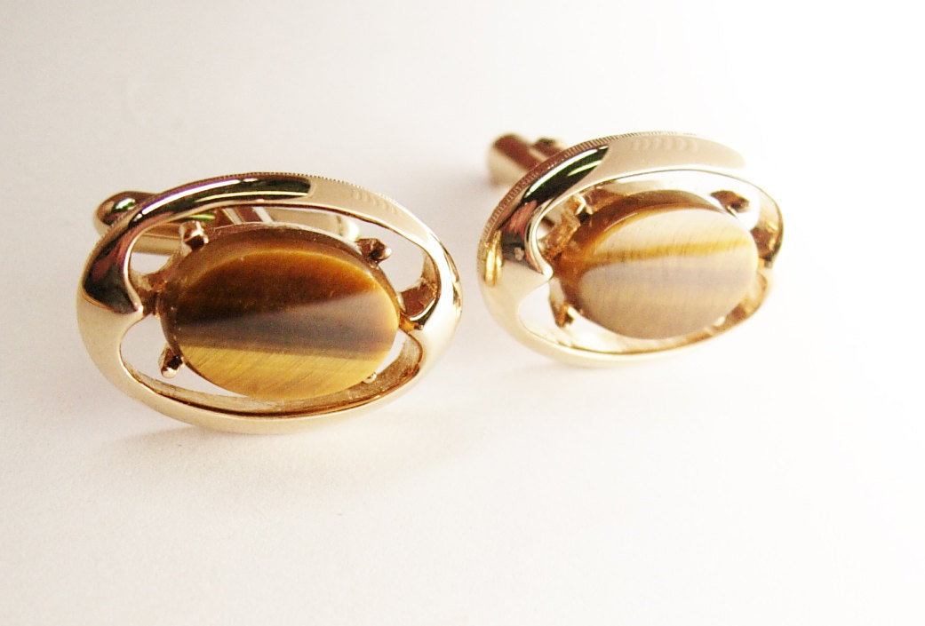 Tiger Eye Vintage Cufflinks Modernist Wedding Businessman Cufflinks