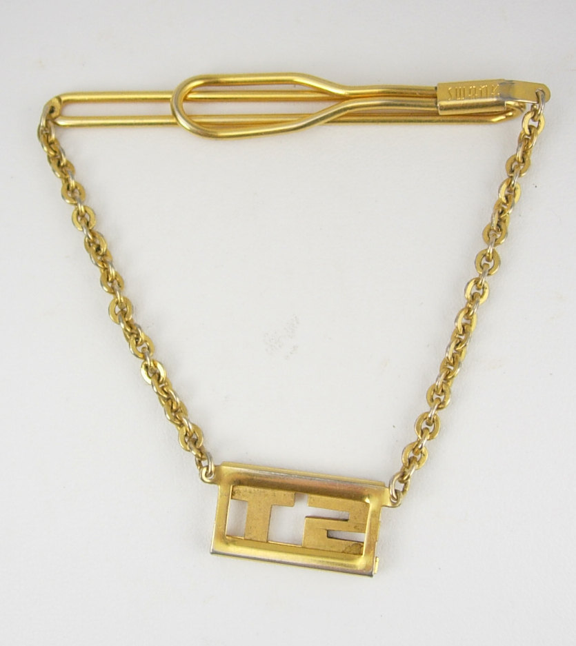 Vintage Swank Swag Monogram Tie Clip Initials ST Chain Gold Filled ...