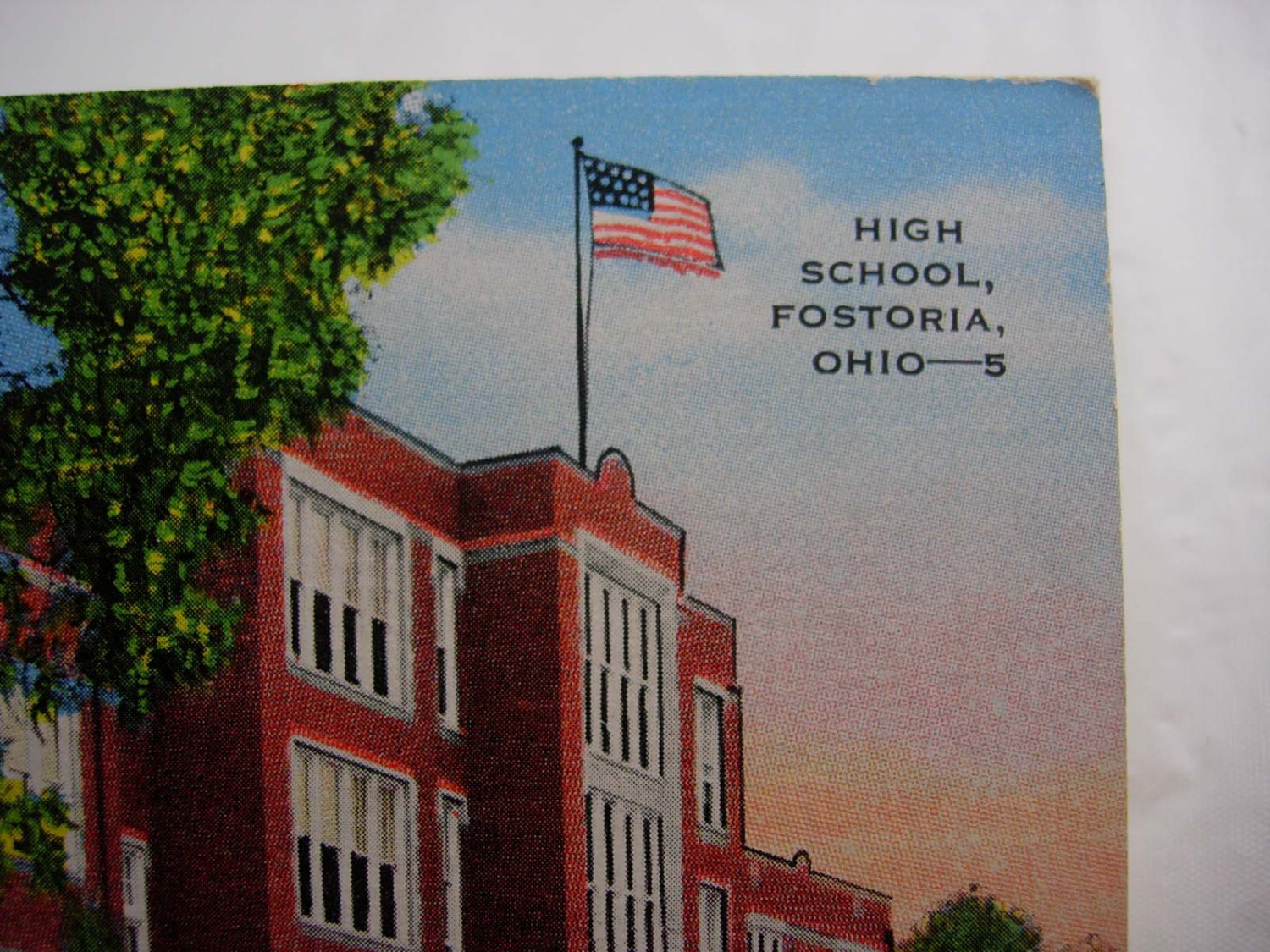 Fostoria High School Postcard scenic streetview 1877 bell Ohio Ohio