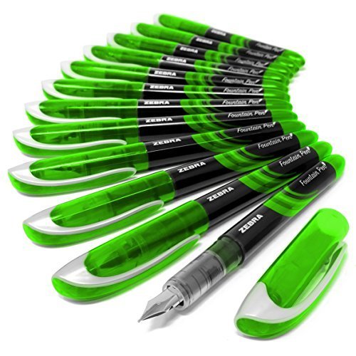 Zebra Fuente Disposable Fountain Pen Green Ink Pack of 12 Pens