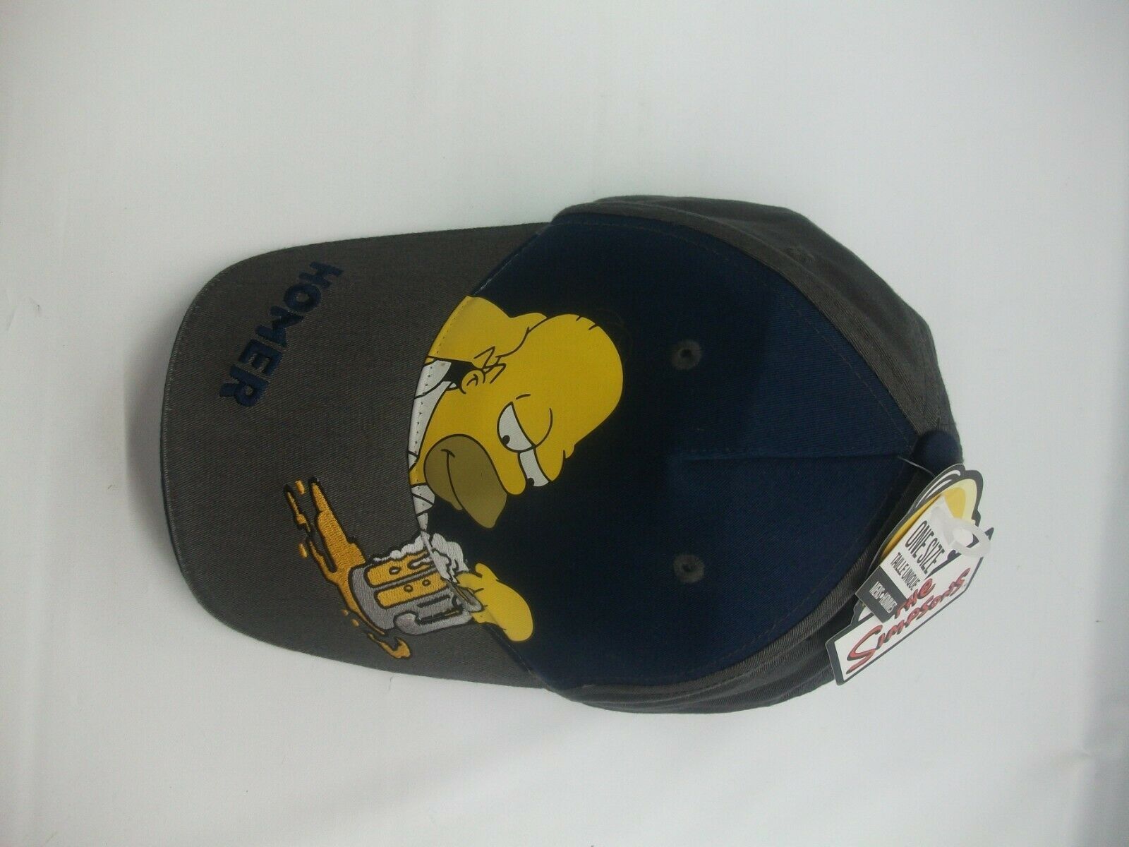 Homer Simpson Beer The Simpsons Hat Blue Gray Hook Loop Baseball Cap w ...