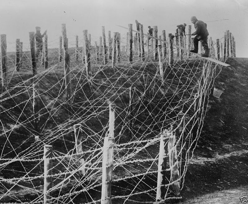 German soldiers placing barbed wire entanglements World War I 8x10 ...