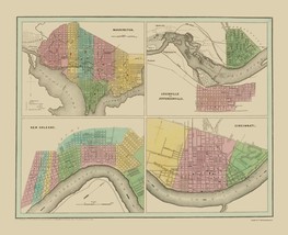 Washington Louisville New Orleans Cities - Bradford 1838 - 23.00 x 28.29 - $36.58+