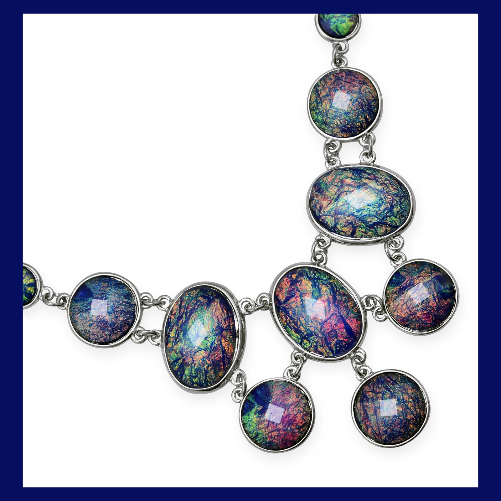 Women's 17" + 3" Iridescent Silver Tone Fashion Bib Style Necklace