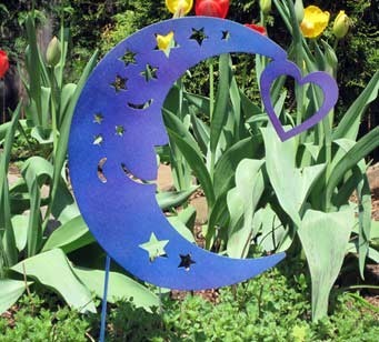 Moon Garden Stake / Blue Moon Garden Art / Yard Art / Metal Garden Art ...