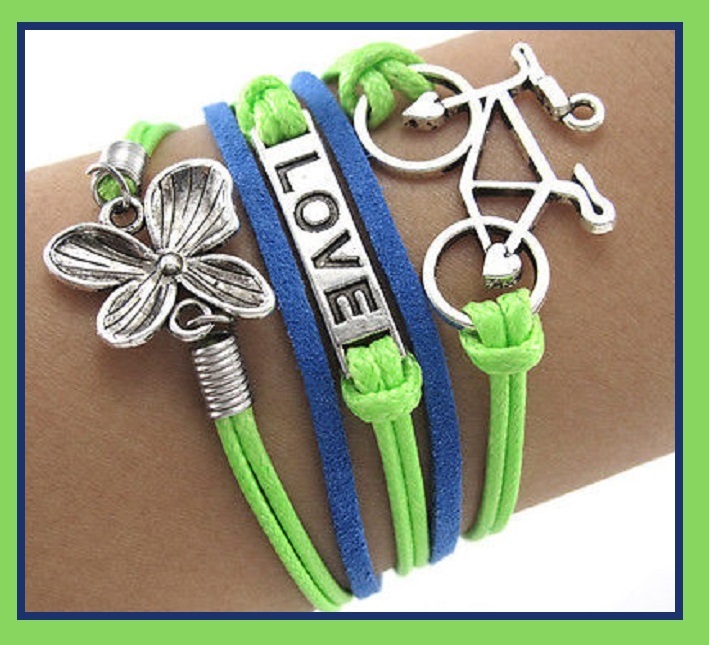 Download Multi Layered Neon Green & Blue Wrap Bracelet Bicycle Love ...